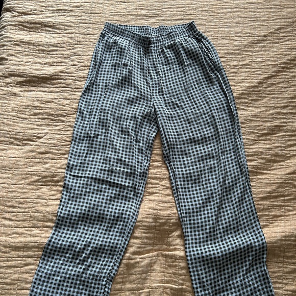 Ganni Pants - Ganni blue and black checkered trousers